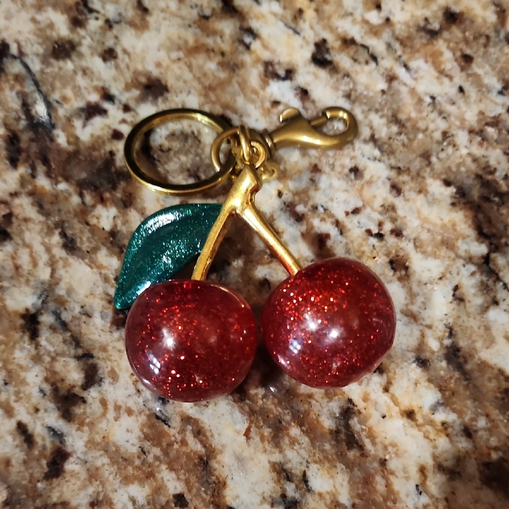 Cherry Charm Bagchain/Keychain with Red and Gold Accents